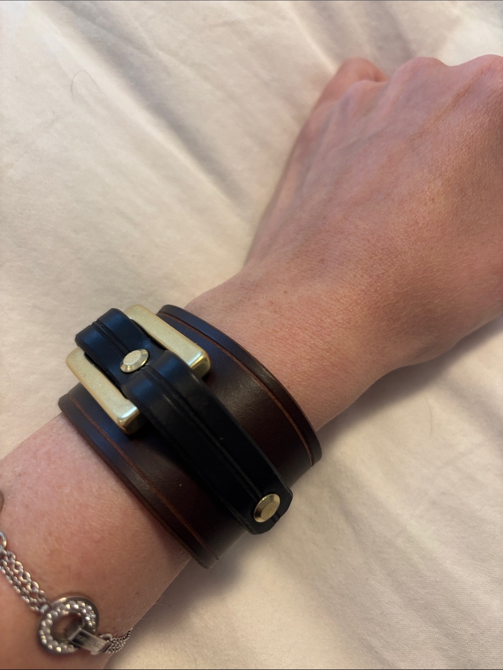 Leather Wrap Bracelet with Brass Accents - Black & Brown